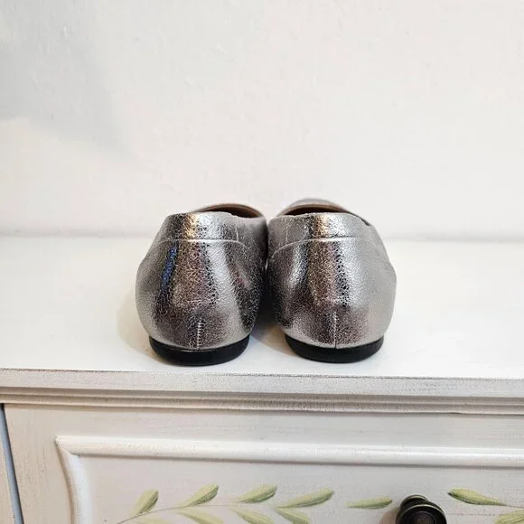 Softwalk Sonoma Womens Sz 6.5 Platinum Leather Slip On Ballet Flats Comfort Shoe - Picture 4 of 10